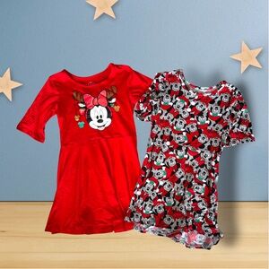 Disney Red/ Gray Minnie Mouse  Set of 2 dresses size XS (4-5) Christmas